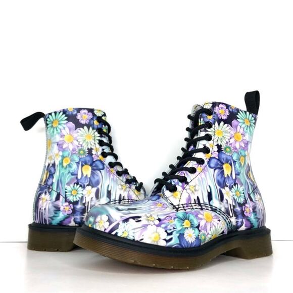Dr. Martens Shoes - NIB Dr Martens 1460 Paint Slick Slime Floral Lace Up Ankle Boots Women’s 6 Shoes
